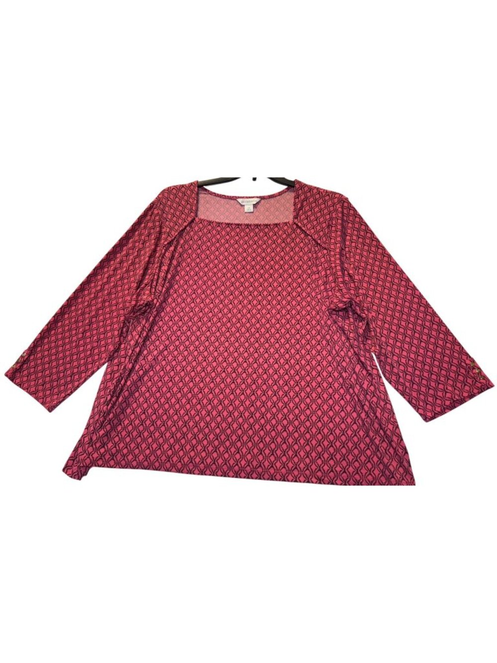 Liz Claiborne Womens 2X Pink & Black Geometric Print 3/4 Sleeve Stretch Top